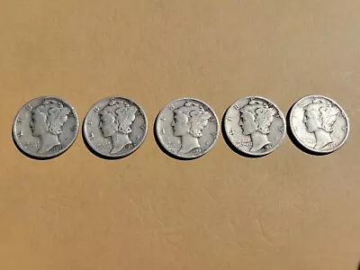 5 Coins! .50 Face Silver Liberty Mercury Dime Roll Old Bullion Estate Collection • $4.25