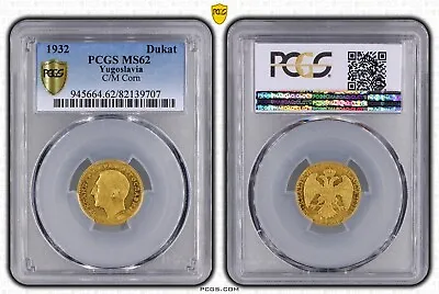 Yugoslavia - Serbia  Gold 1 Dukat 1932 C/m Corn - Pcgs Ms 62  Rare5 • $749.99
