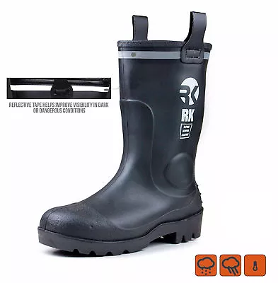 RK Mens Waterproof Rubber Sole Rain Boots - RKBS-BLK • $43.43