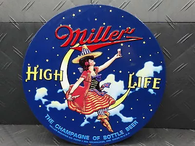 Miller High LIfe Beer 14  Round Embossed Advertising Metal Tin Sign Bar Man Cave • $44.99