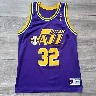 Vintage 90s Purple Champion Utah Jazz Karl Malone Jersey Men's Size 44 L Large • $74.95