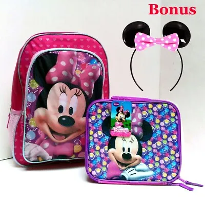 Disney Minnie Mouse Kids 16  Fireworks School Backpack W Lunch Bag Set + *BONUS* • £22.56