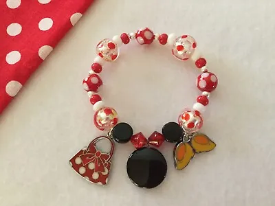 Fashionista Minnie Mouse Beaded Charm Bracelet With Purse & Shoes Charms • $26.66