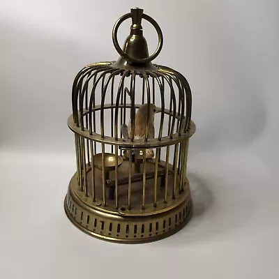 Vtg Small Decorative Round Brass Bird Cage With Faux Bird - 10-Inch Tall • $29.95