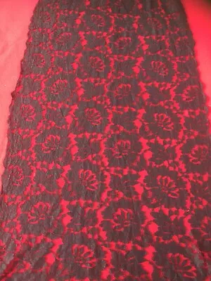 FRENCH 1800s LADY MOURNING CHAPEL MANTILLA VEIL~LUXURIOUS BLACK SILK FLORAL LACE • $75