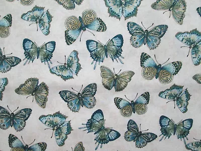 Butterfly Butterflies Monarch Blues Greens Creamy Cotton Fabric BTHY  • $5.99