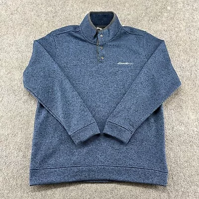 Eddie Bauer Sweater Mens Large Blue Heather 1/4 Snap Pullover Sweatshirt Fleece • $2.49