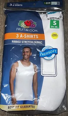 Fruit Of The Loom Mens 3-Pack Tanks Ribbed White Undershirts Cotton ~ S (34-36) • $13.34