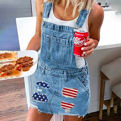 Women America Summer Sleeveless Dress Suspender Pants Shorts Jumpsuits Rompers • £19.99