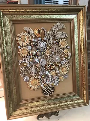 Vintage Jewelry Art Floral Collage Framed • $58