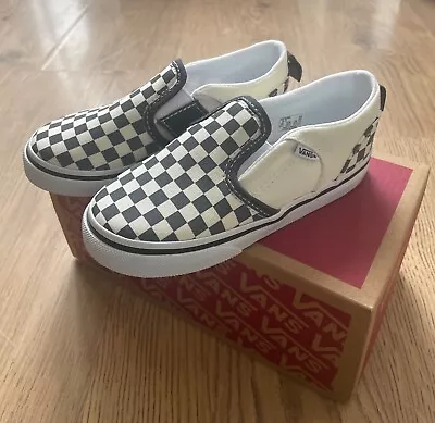 VANS Asher Unisex Checkerboard Classic Slip-On Shoes Black/White EU26 UK9 NEW • £29.95