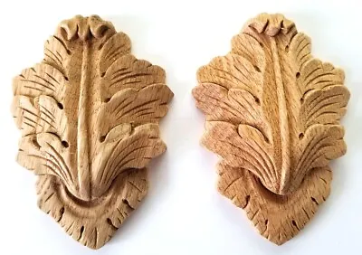 2pc/pair 4-1/2 H X 3-1/8  W X 3/4  Hand Carved Red Oak Wood Rosette Onlay • $19.99