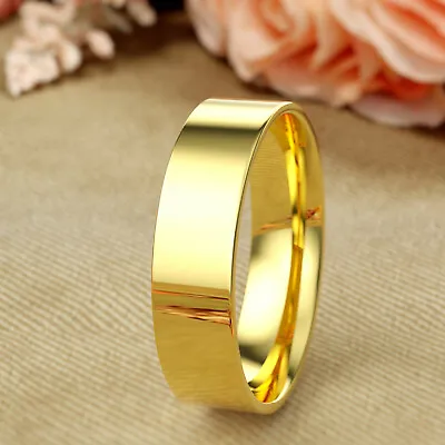 14K Yellow Gold 2mm 3mm 4mm 5mm Comfort Fit Men Women Flat Wedding Band Ring • $205.20