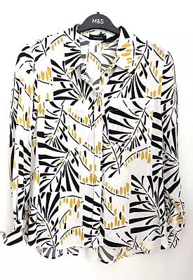 Autograph By M&S Women Blouse Ivory/black/yellow Mix Long Sleeve Size 14 • £12