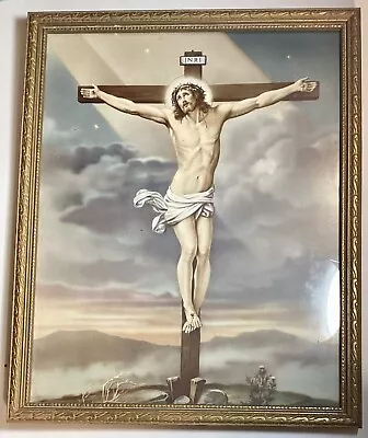 Antique VTG Holy Week Wood Framed Sign NB Jesus On The Cross Picture 10.5”-8.5” • $9.99