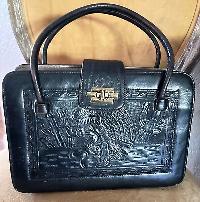 Vintage Mexican Tooled Leather  Handbag Eagle & Aztec • $25