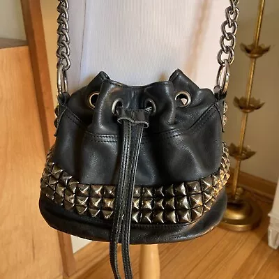 Tylie Malibu “Runaway Jade”Black Studded Leather  Crossbody Bucket Bag • $129