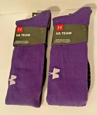 2X Men's Under Armour UA Heat Gear Over The Calf Socks Purple/White • $14.48