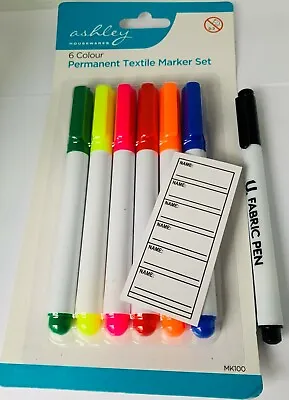 7 X Fabric Marker Pens Set. Permanent On Clothing Textiles Dye T-Shirt Shoes Etc • £5.99