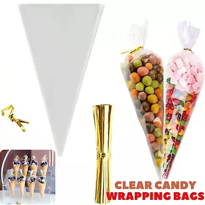 Sweet Cone Bags Clear Cellophane Hot Chocolate Cello Birthday Party Gift Favour • £4.49