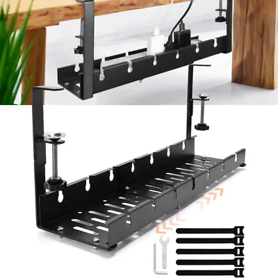 No Drill Retractable Under Desk Cable Management Tray With Cable Holder Clips • £17