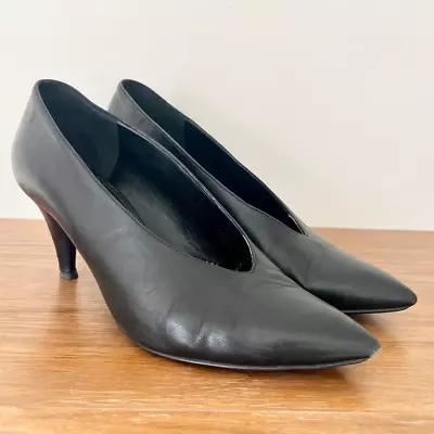 Michael Kors Vegan Leather Slip On Kitten Heels Pump Shoes Black Women's Size 9 • $39