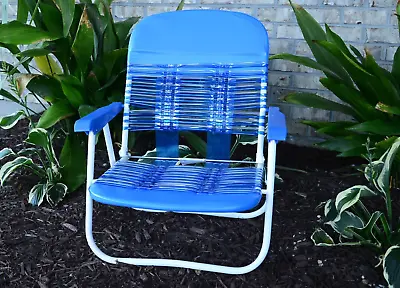 Styling Blue/White Kid Young Adult Vinyl Tube Lawn Beach Pool Deck Folding Chair • $39.99
