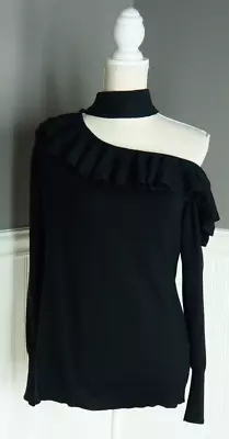 NEW Cyrus Womens Black Turtleneck Off The Shoulder Ruffles Sweater Size M NWT • £24.10