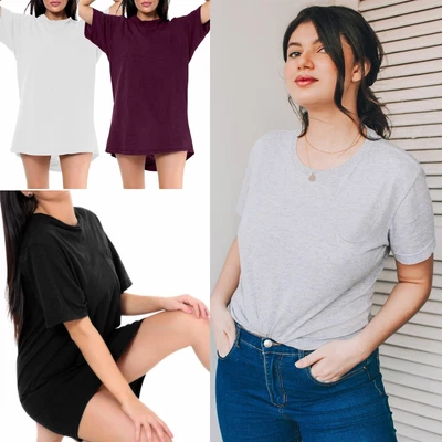 £5.49 • Buy Women's Plain Cotton Night Wear Long T-shirt Front Pocket Short Sleeve Nightgown
