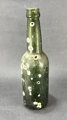 Antique Machine Made Bottle Coastal Barnacles Covered Olive Green Glass 1910's • $38.65