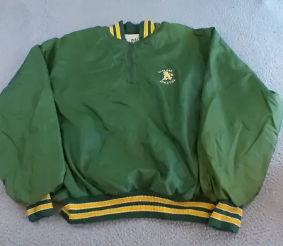 Vintage Oakland A's Bomber Jacket Men's XXL Green 1/4 Zip Pullover MLB Baseball • $48.88