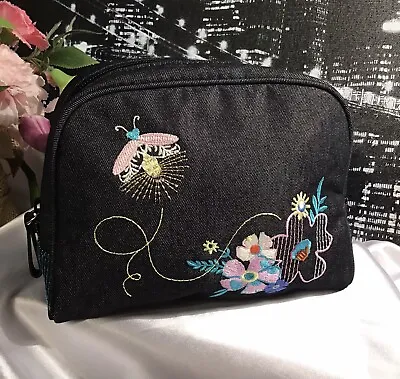 Vera Bradley Medium Cosmetic Bag Embroidered Denim / Moonlight Garden NWT RV$55 • $27.99