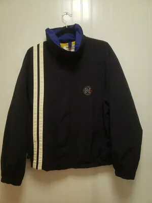 Vintage Nautica Competition Windbreaker Lined Jacket Mens M Black 90s Striped • $34.99