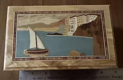 Sorrento Italy Inlaid Wood Music / Jewelry Box Torna A Sorrento Sail Boat Mtns • $35.99