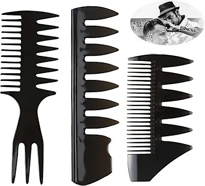 3 PCS Styling CombBarber Comb Wide Tooth Men Styling Comb Black Texture Comb P • £5.83