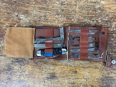 Vintage Utica Cutlery Pocket Knife Multi Tool Quick Change Set Kit Leather Pouch • $54