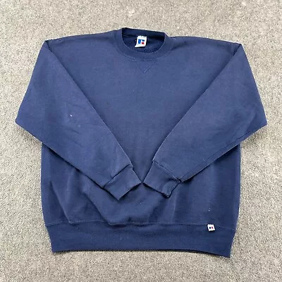 VINTAGE Russell Sweater Mens XL Blue Blank Sweatshirt Pullover Cotton USA 90s • $14.95