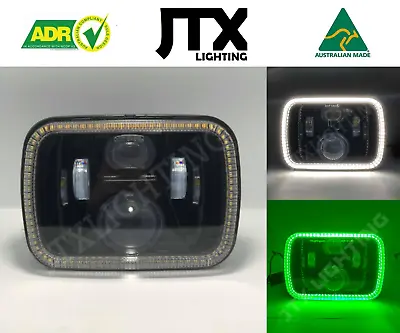 1 Pair Black LED JTX Headlights 5x7  White And Green Halo Suits F250 • $569.25