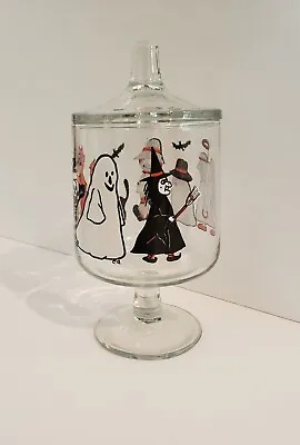 $59.99 • Buy Vintage Carlton Glass Halloween Candy Apothecary Jar Footed Stemmed & Lid 1986 