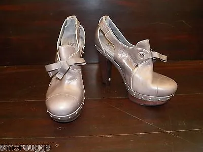 New Womens UGG Celestina Charcoal Leather Platform High Heels Clogs With Studs • $49.99