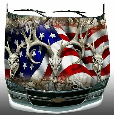 $119.95 • Buy American Flag Buck Obliteration Camouflage Hood Wrap Vinyl Decal Graphic