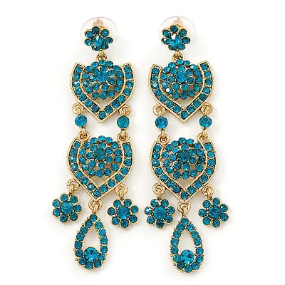 Divine Extravagance Teal Austrian Crystal Chandelier Earrings In Gold Tone - • £26.40