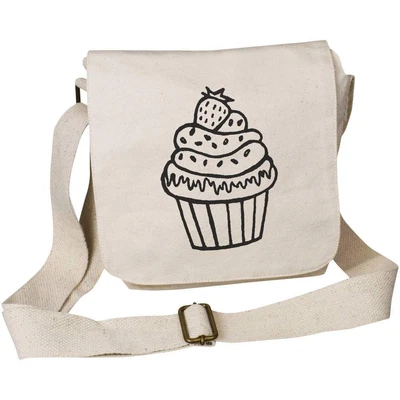 £11.99 • Buy 'Cupcake With Strawberry' Small Cotton Canvas Messenger Bag (MS00021832)