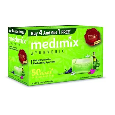 Medimix Ayurvedic Natural Glycerine Bathing Soap 125g (Pack Of 4 + 1) • $21.56