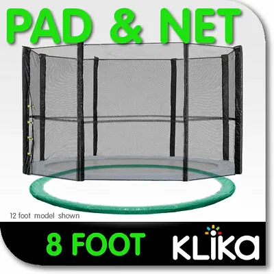 GREEN 8ft REPLACEMENT OUTDOOR TRAMPOLINE SAFETY NET AND SPRING PAD COVER • $95