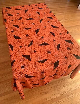 Vintage Halloween Bat Spider Web Orange Black Handmade Tablecloth Decor • $75