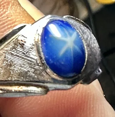 Vintage Silver 18kt H.G.E - Blue Simulated Star Sapphire Ring For Men-SIZE 12.5 • $29.99