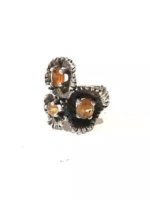 Vintage Sterling Silver Artisan Floral Citrine Ring Sz 6 • $38