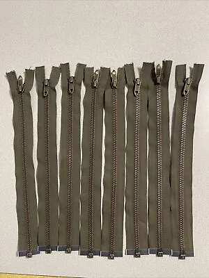 8 Talon Zippers USA Vtg Open Separating Metal BRASS 11  Olive Green Sz #6 NOS Br • $28