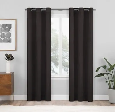 ECLIPSE 2pk 37 X 84  Blackout Shadow Curtain Panels Black - Eclipse • $19.99